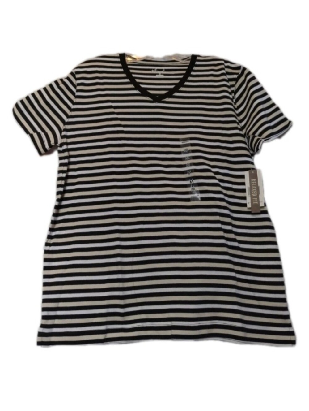 V-Neck Tagless Women's Tee - Scarab/Bone Stripe - M - NWT Kim Rogers